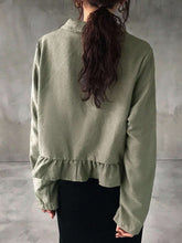FRIFUL Women Casual Solid Color Ruffle Hem Cropped Shirt, Spring/Autumn